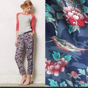 Anthropologie Elevenses floral bird trouser tuxedo pants Size 6